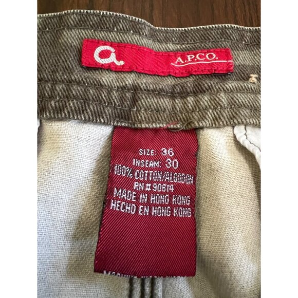 Vintage A.P.C.O Cargo Pants Jeans Camouflage Green Camo Baggy Wide Leg 36 X 30 - Picture 3 of 7